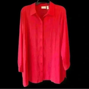 Chico’s Drama Fashion Rosey Top in Red Long Sleeve Blouse Size 12 Petite.